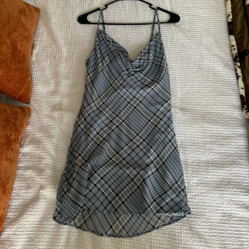 Blue plaid mini dress